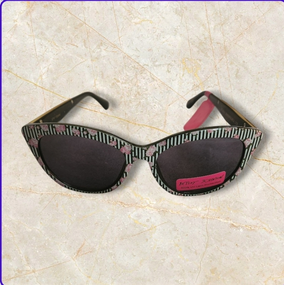 Betsey Johnson Striped Black and Pink Sunglasses